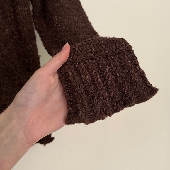 Valenti brown chunky knit ruffled cardigan - Picture 5 of 11